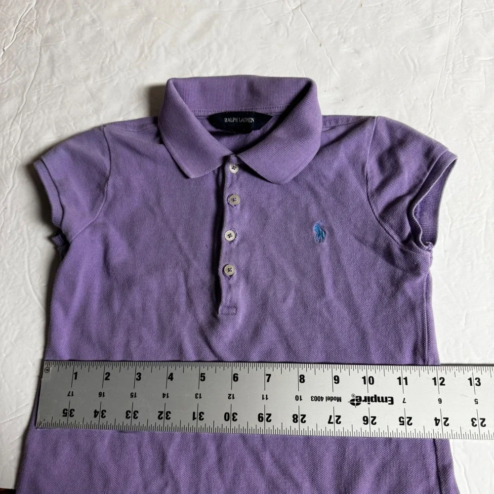 Ralph Lauren Girls Purple Ruffle Hem Polo Shirt Size 6X Short‎ Sleeve Cotton